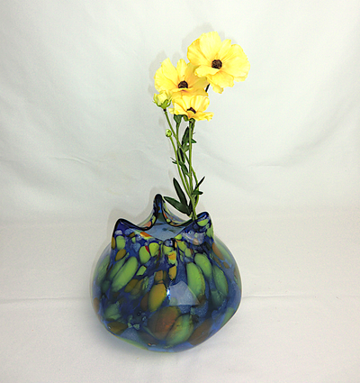 吹きガラス　花器/装飾　　まるでブルベリーのようなユニークな形と色のフラワーベース
