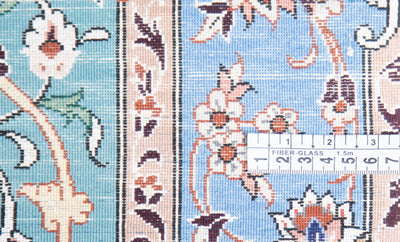 NEW カスピ海の色を彷彿させる青に翡翠色がアクセントのエスファハーン産絨毯。織工Hamatによる肌触りの良い絨毯。サイズ：103 x 150cm